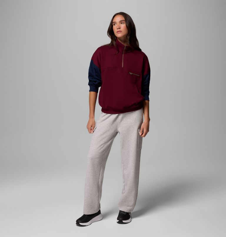 Women's Bugasweat Half Zip Pullover, Color: Rich Wine, Collegiate Navy, image 2