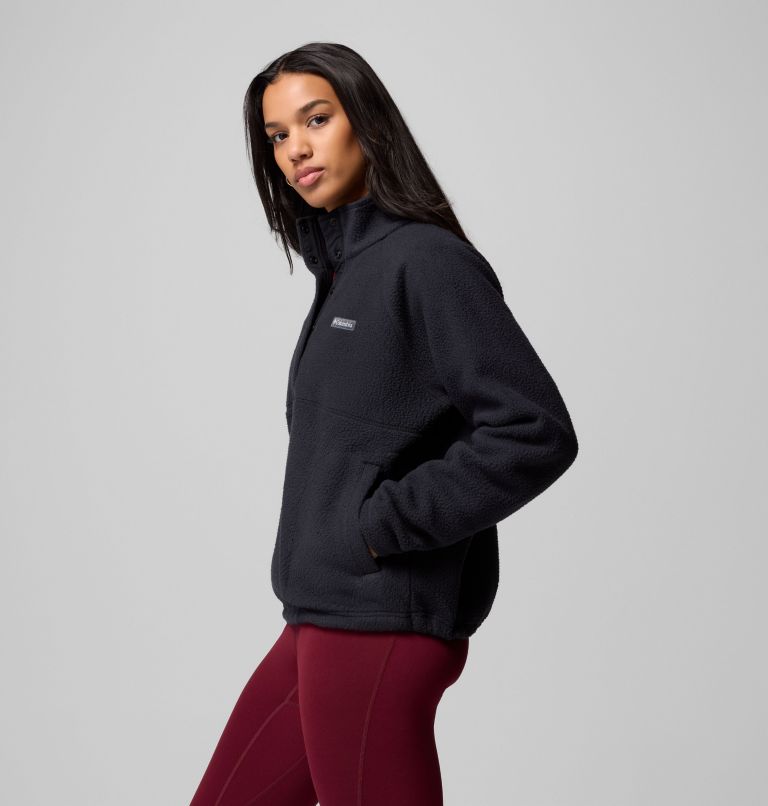 Women's Jasper Ridge Pebbled Fleece Half Snap, Color: Black, image 4