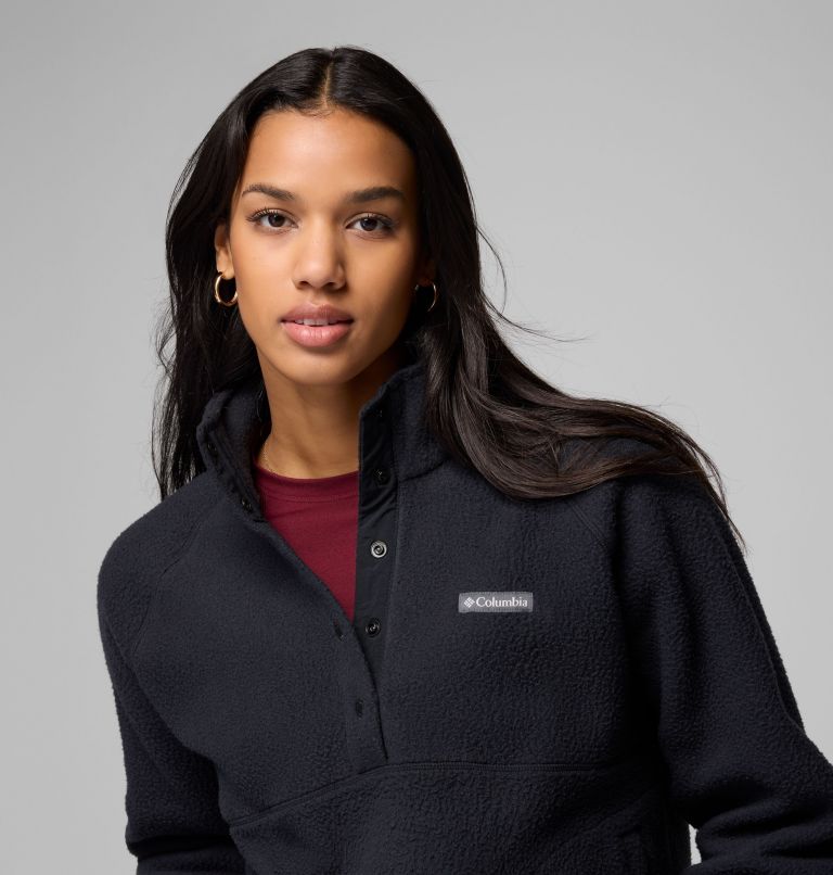 Women's Jasper Ridge Pebbled Fleece Half Snap, Color: Black, image 5