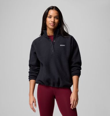 Women's Jasper Ridge Pebbled Fleece Half Snap, Color: Black, image 5