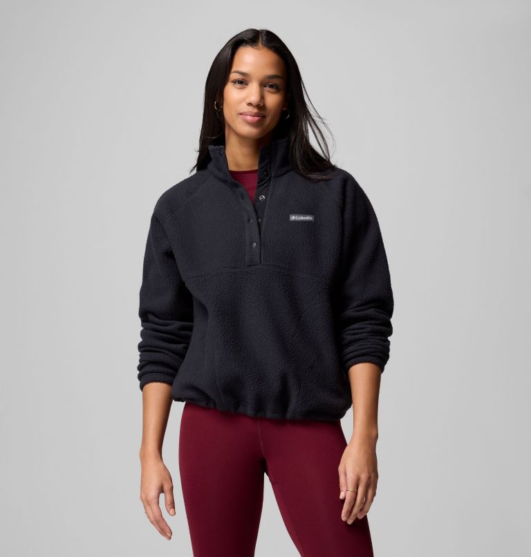 Women's Jasper Ridge Pebbled Fleece Half Snap, Color: Black, image 1