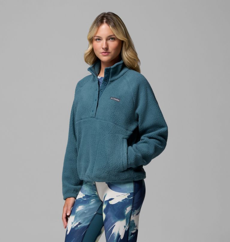 Women's Jasper Ridge Pebbled Fleece Half Snap, Color: Everblue, image 4