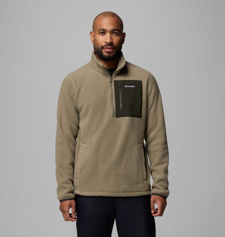 Men's Jasper Ridge Pebbled Half Zip Fleece, Color: Stone Green, Greenscape, image 1