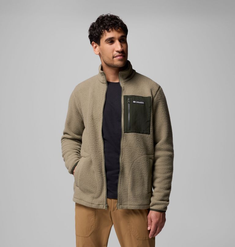 Men's Jasper Ridge Pebbled Full Zip Fleece, Color: Stone Green, Greenscape, image 5