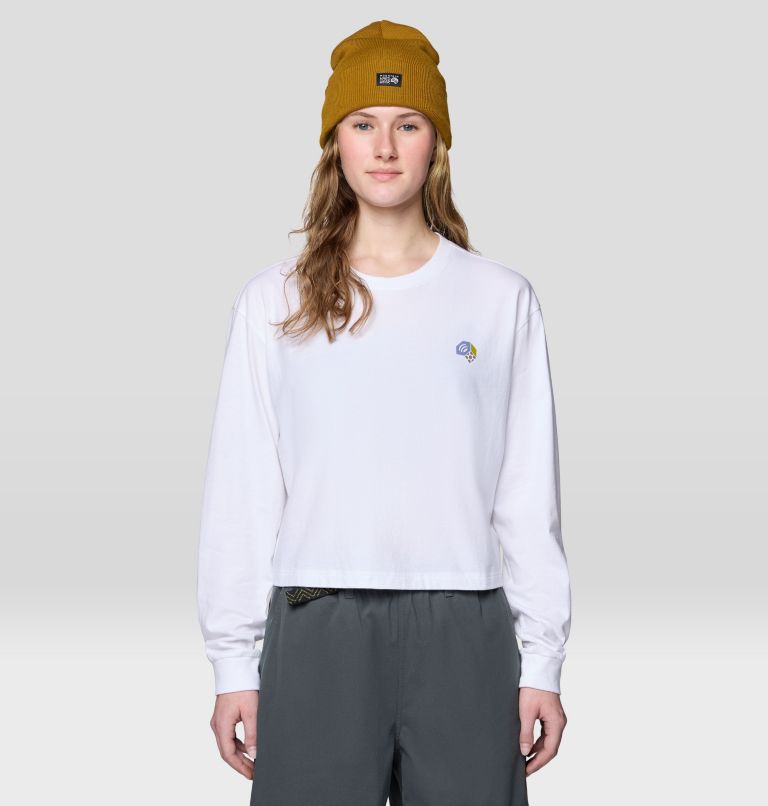 Women's Tri-Color Logo Crop Long Sleeve, Color: White, image 1
