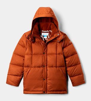 A Forest Park Down Hooded Puffy Jacket for boys. 