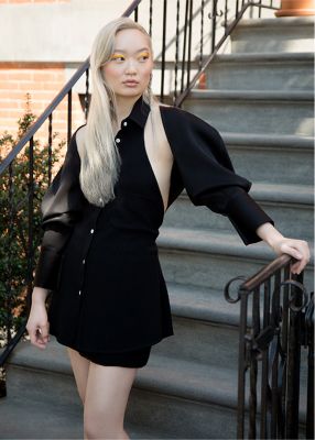 Image of Jessica Wu wearing Joan Next Lite Puffy boots in an urban setting