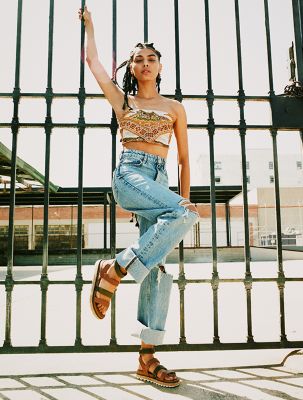 Monique Jones wearing Roaming Multi Strap sandals