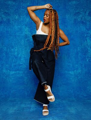 Sonjia Williams wearing Cameron Flatform Sandals