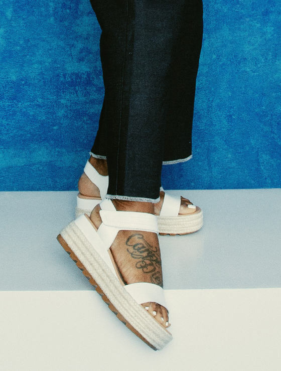 Sonjia Williams wearing Cameron Flatform Sandals