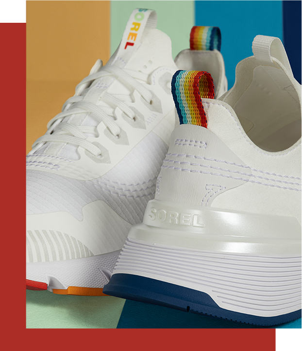 Detail shot of the retro rainbow colors on the Pride Sneaker