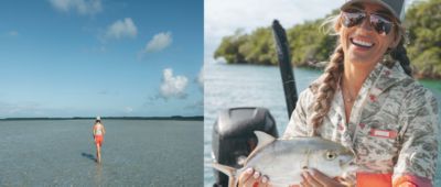 Woman fishing in gear from the Nicole Combs Collection.