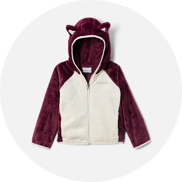 An extremely cute toddler fleece jacket with fox ears on the hood.