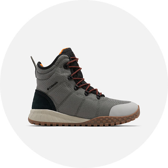 A black and gray mens winter boot.