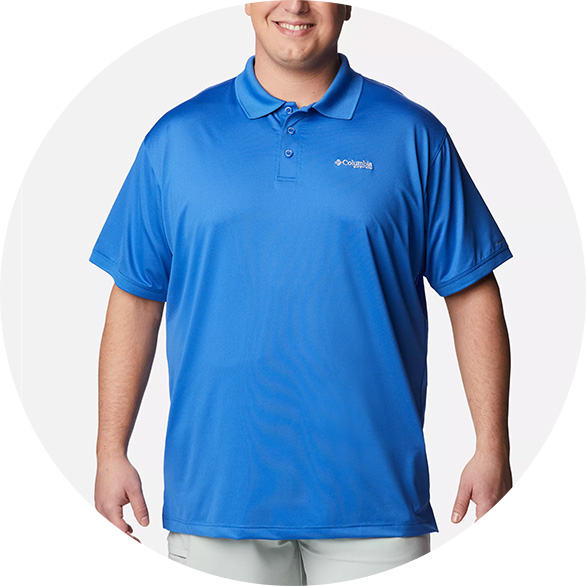 Man in a blue fishing polo shirt.