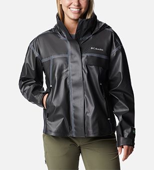 Woman in a rain jacket