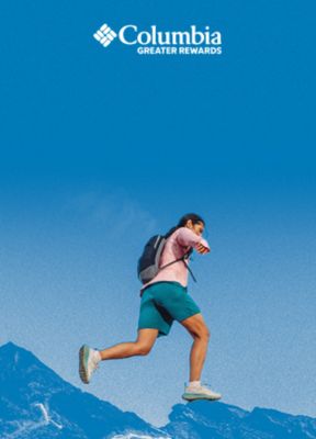 Hiker moving over a dynamic blue background.