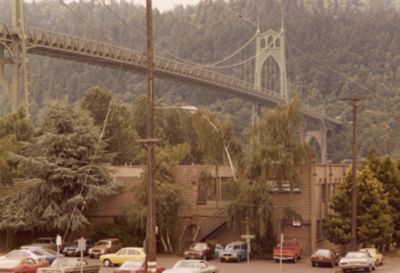 A photograph from the 1970s of the Columbia building in the St. John's neighborhood of Portland.