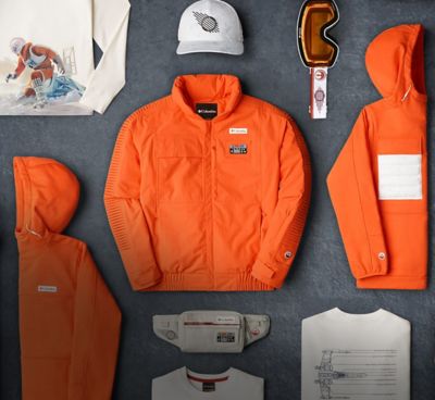 Flatlay of orange Star Wars ski jackets.