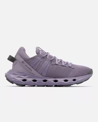 A purple running shoe.