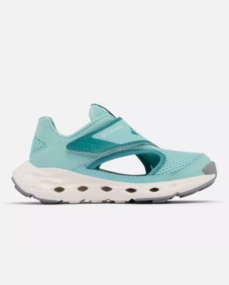A teal blue kids' sandal.