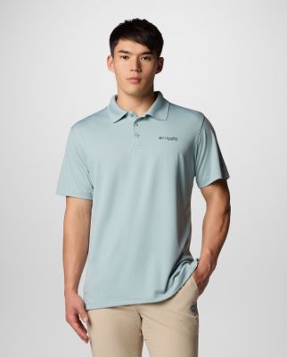 Man wearing a blue polo shirt.