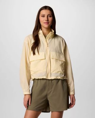 Woman wearing a yellow windbreaker.