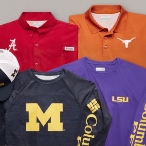 Laydown of collegiate fan gear.