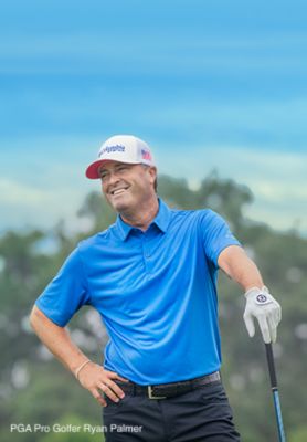A golfer following through on his swing with the text: Father's Day Is June 15th