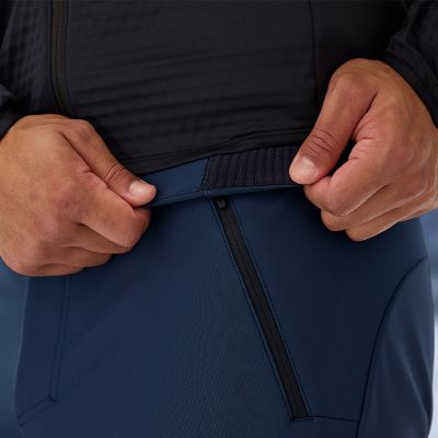 Close-up of the partial elastic waistband.