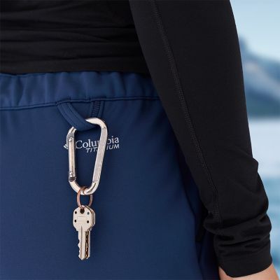 Close-up of the utility loop with keys and carabiner attached. 