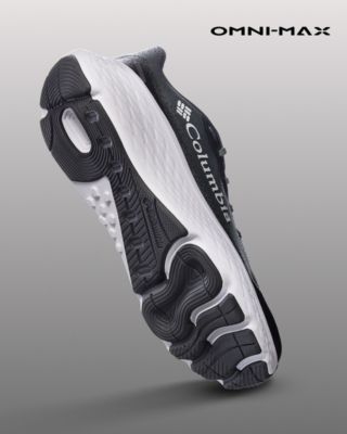 Running shoe propped up. Omni-Max logo.