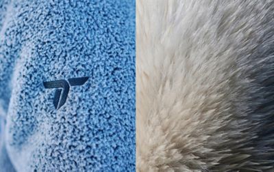 On the left is Columbia's Omni-Heat Arctic fleece, on the right is polar bear fur. They both look warm, soft and fluffy.