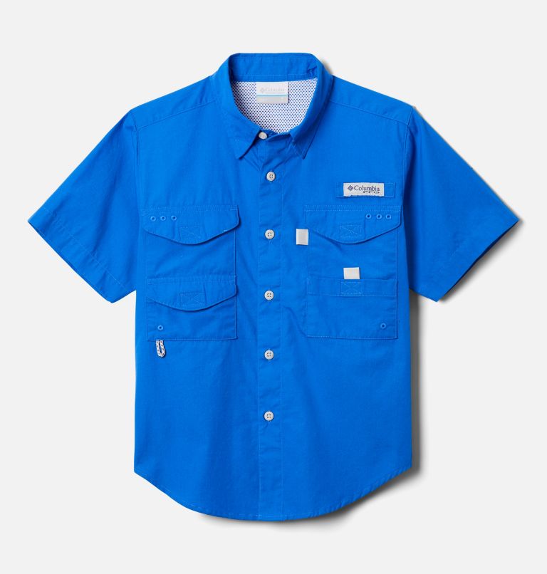 Thumbnail: Boys’ PFG Bonehead Short Sleeve Shirt, Color: Blue Macaw, image 1