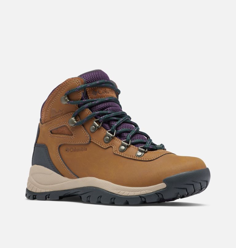 Women's Newton Ridge Plus Waterproof Hiking Boot, Color: Light Brown, Cyber Purple, image 2