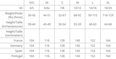 north face youth size chart