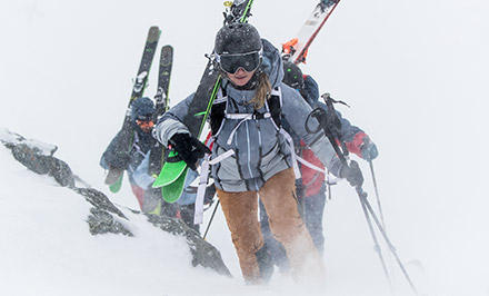 Skiers wearing gear with Omni-Heat 3D technology. 