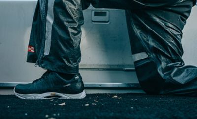 Close-up of a person wearing OutDry Extreme shoes. 