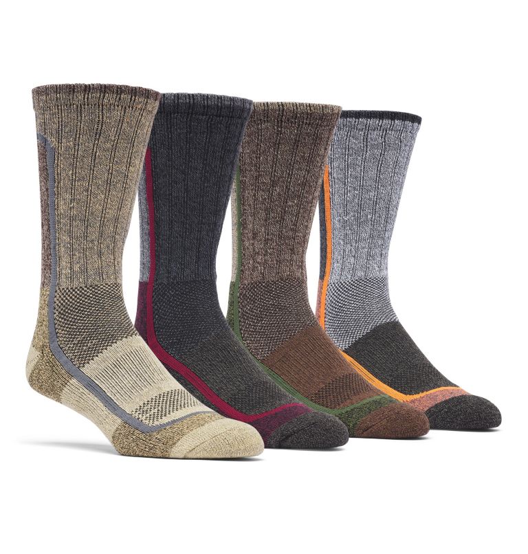 Moisture Control Color Block Crew Socks - 4 Pack, Color: Tan Brown, image 1