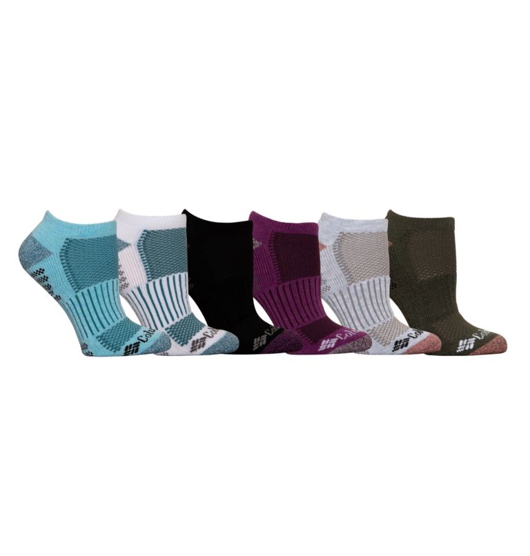 Women's No-Show With Pique Footbed Socks - 6 Pack, Color: SPRAY/W/B/RZL/G, image 1