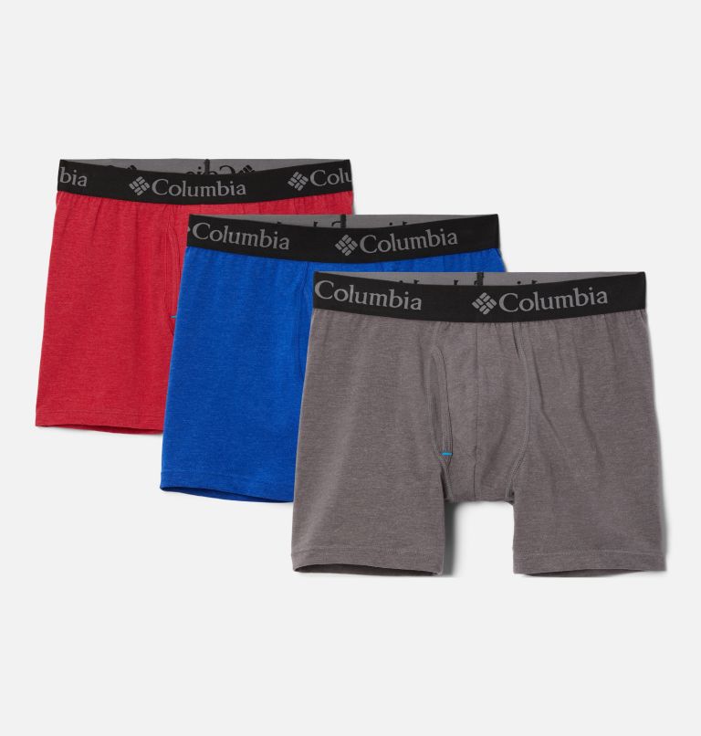 Columbia Men's Performance Stretch Boxer Briefs 3 Pack, Red/Blue/Grey, Small