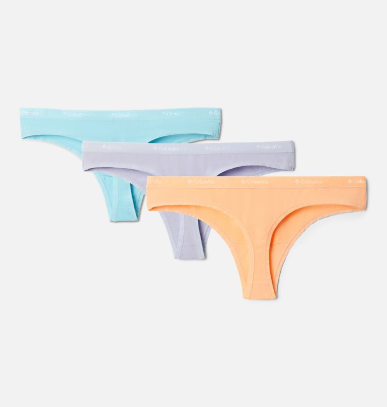 Women's 4-Way Stretch Cotton Thong - 3 Pack, Color: Necture/Twilight/Clear Blue