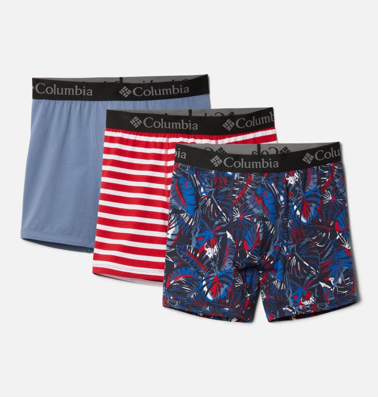 Men's Printed 360 Stretch 3-Pack Boxer Brief, Color: Collegiate Navy/Mountain Red/Bluestone, image 1