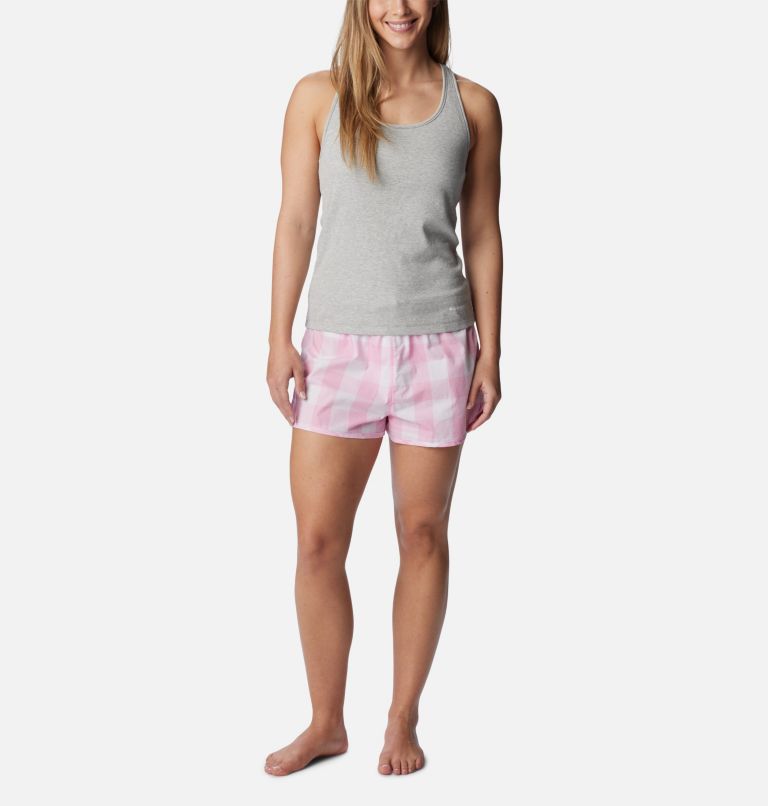 Women's Tank and Shorts Sleep Set, Color: Light Grey Heather/Bright Rose, image 1