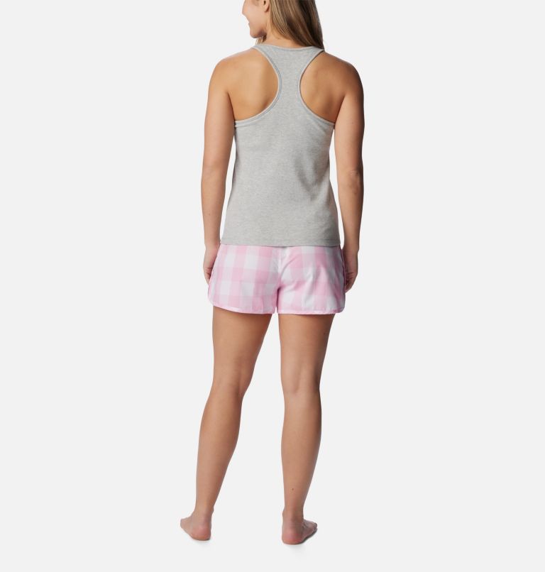 Women's Tank and Shorts Sleep Set, Color: Light Grey Heather/Bright Rose, image 2