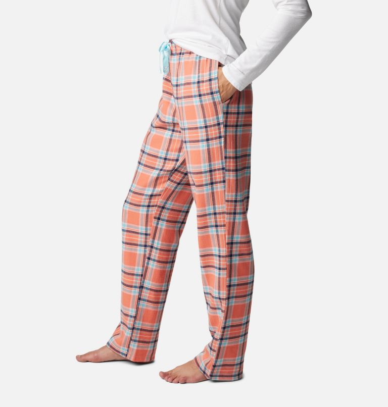 Women's Flannel Pajama Pant, Color: Faded Peach Plaid, image 3
