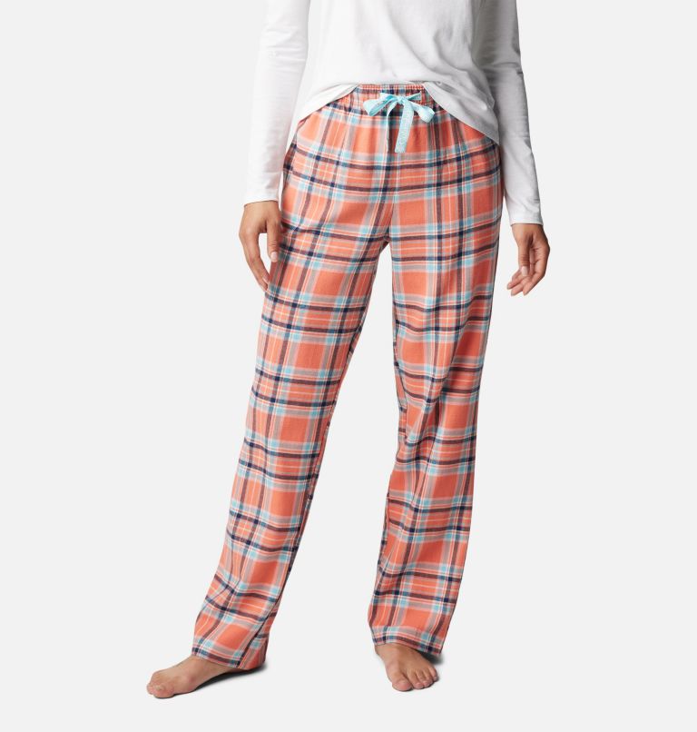 Women's Flannel Pajama Pant, Color: Faded Peach Plaid, image 1