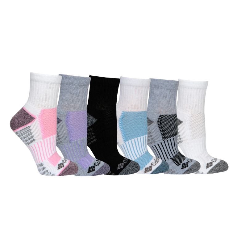 Women's 6PK QTR W/ Pique Footbed Socks | 900 | O/S, Color: WHITE/PASTEL ASST, image 1