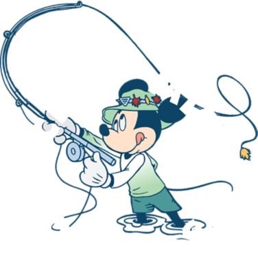 Mickey's Outdoor Club. Mickey Mouse catching a fish.