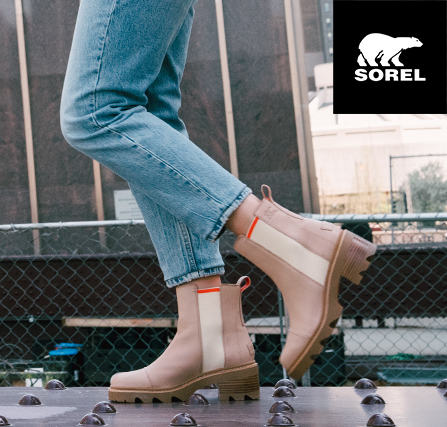 Model wearing SOREL boots